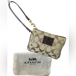 Coach Leatherware Signature Zip Wristlet (Tattersall Interior) w/ Coach Dusty
